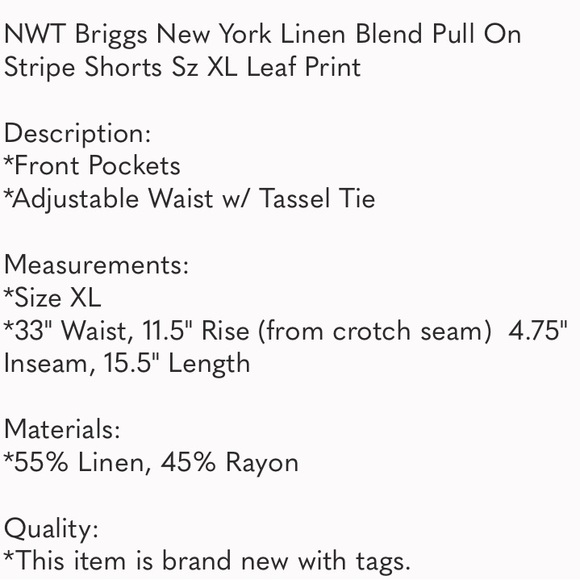 Briggs New York Linen Pull On Shorts Size XL LIKE NEW! Navy Leaf Print Shorts! - Picture 9 of 10